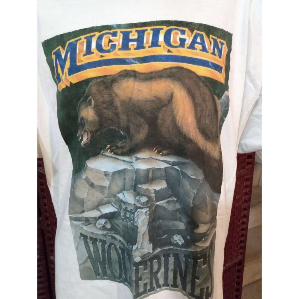 Vintage 90s Michigan Wolverines T Shirt Big Print White Adult XL - Picture 2 of 4